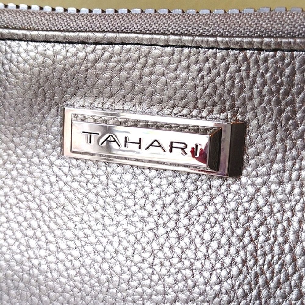 Tahari Metallic Silver Vegan Protective Lining‎ 8" Trifold Wallet Clutch